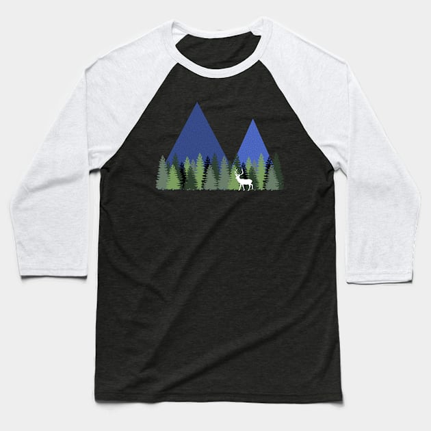 Deer Trees Mountains Baseball T-Shirt by CeeGunn